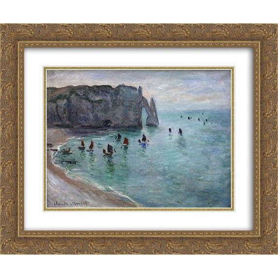 Claude Monet 2x Matted 24x20 Gold Ornate Framed Art Print 'Etretat the Aval Door Fishing Boats Leaving the Harbour'
