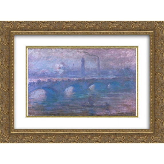 Claude Monet 2x Matted 24x20 Gold Ornate Framed Art Print 'Waterloo Bridge, Misty Morning'