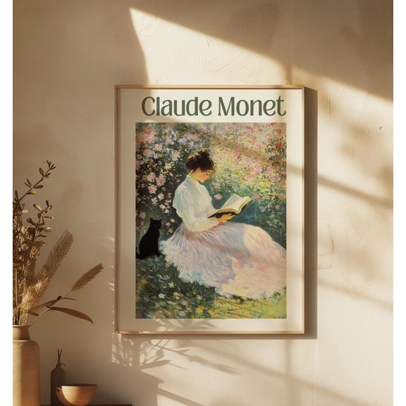 Claude Monet Art Print, Monet Inspired Black Cat Print, Black Cat Meets Monet, Travel Home Decor Wall Art, Modern Wall Decor, 8x12 UNFRAMED