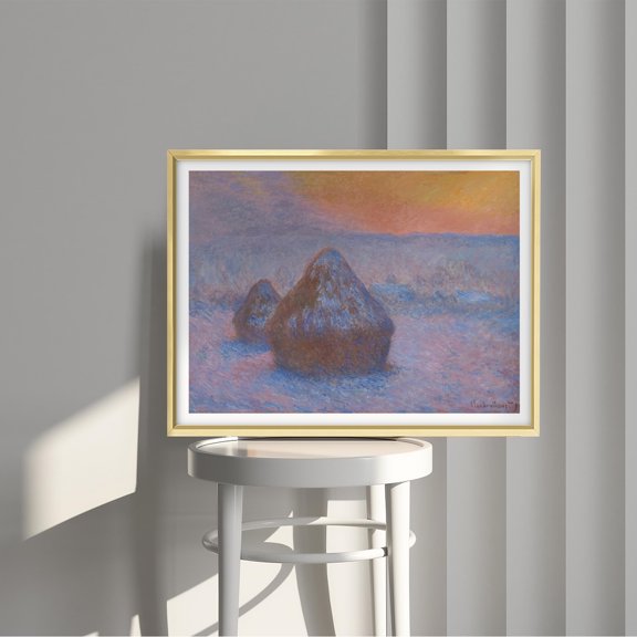Claude Monet Canvas Prints Wall Art Oil Painting Reproduction, Stacks of Wheat (Sunset, Snow Effect)