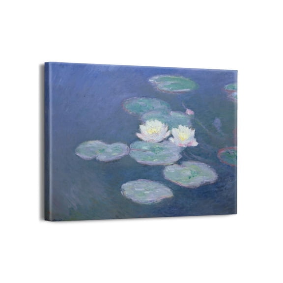 Claude Monet Canvas Wall Art - Water Lilies, Evening Effect Classic Artwork Picture Print with Framed Famous Oil Painting Hang for Home Office Bedroom Living Room Wall Decor-16" X12"