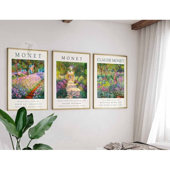 Claude Monet Claude Monet Prints Botanical Wall Art Floral Decor Vintage Office Set 3 Stretched Canvas 16x24