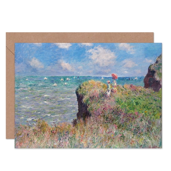 Claude Monet Cliff Walk At Pourville Fine Art Greetings Card Plus Envelope Blank inside