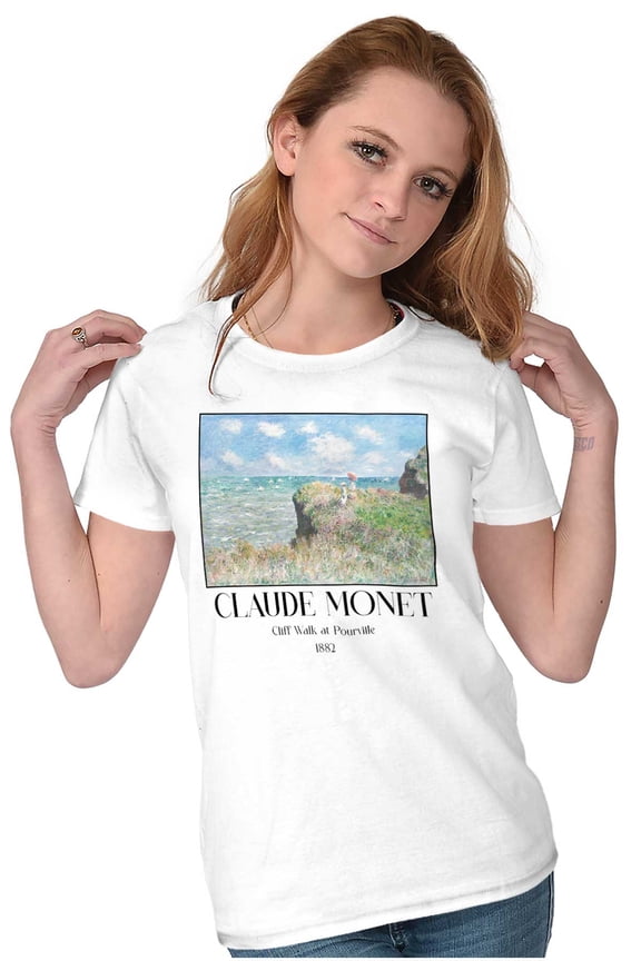 Claude Monet Cliff Walk at Pourville Womens Slim Fit Graphic Tee Brisco Brands S