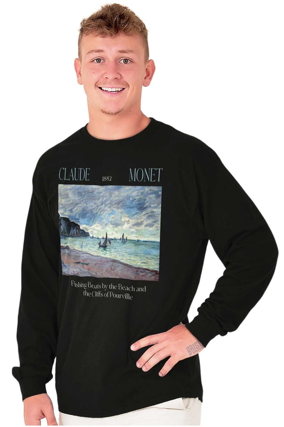Claude Monet Fishing Boats and Cliffs Long Sleeve TShirt Men Women Brisco Brands X