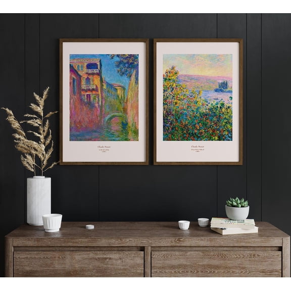 Claude Monet Impressionist Set of Flower Beds and Venice Landscape Art Reproduction Set 2 Unframed Paper Print