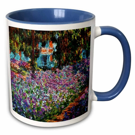 3drose, Claude Monet - Irises in Monets Garden, 15oz Two-tone Blue Mug
