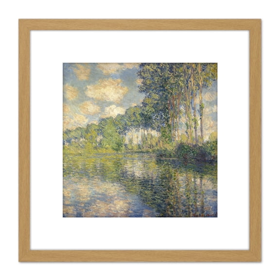 Claude Monet Poplar Trees Epte Painting 8X8 Inch Square Wooden Framed Wall Art Print Picture with Mount