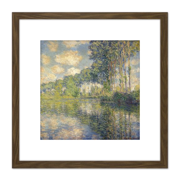Claude Monet Poplar Trees Epte Painting 8X8 Inch Square Wooden Framed Wall Art Print Picture with Mount
