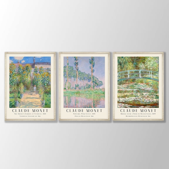 Claude Monet Posters Set Landscape Art Farmhouse Decor, Stretched Canvas