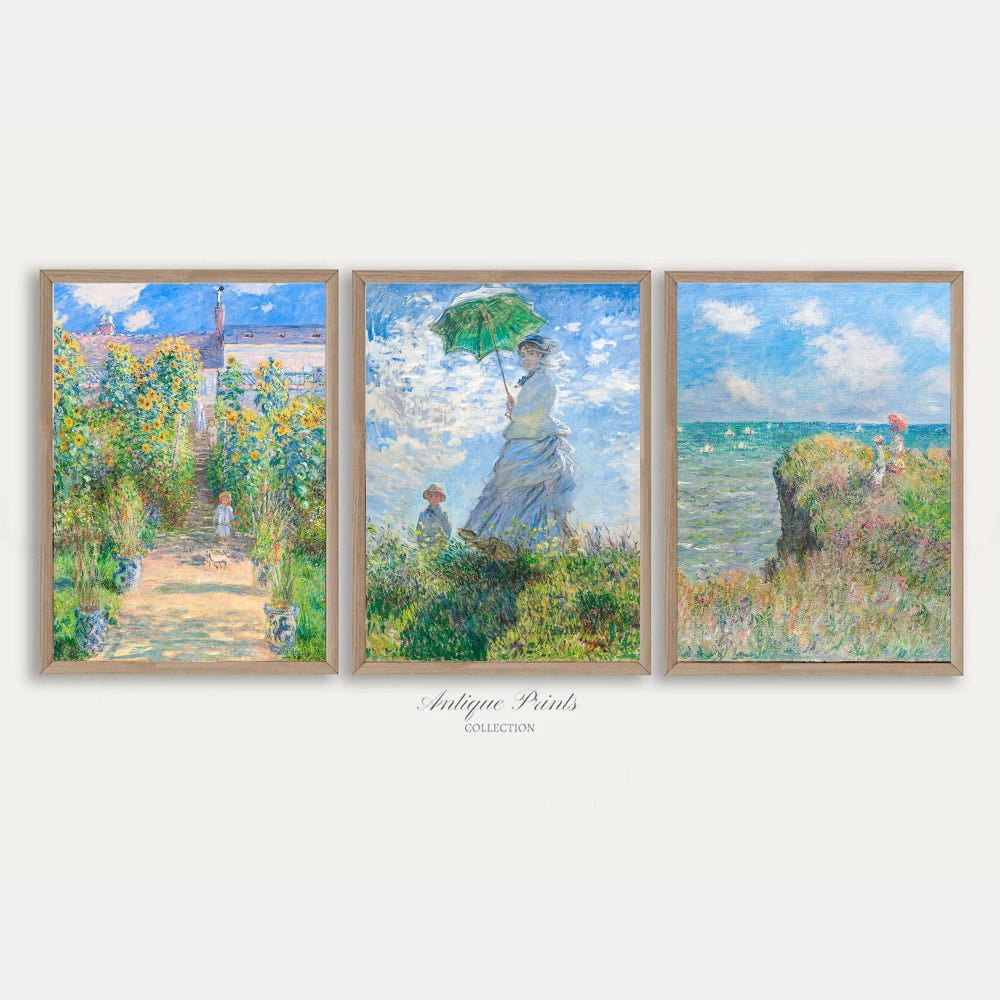 Claude Monet Spring Floral Vintage Impressionist Summer Wall Art Set 3 ...