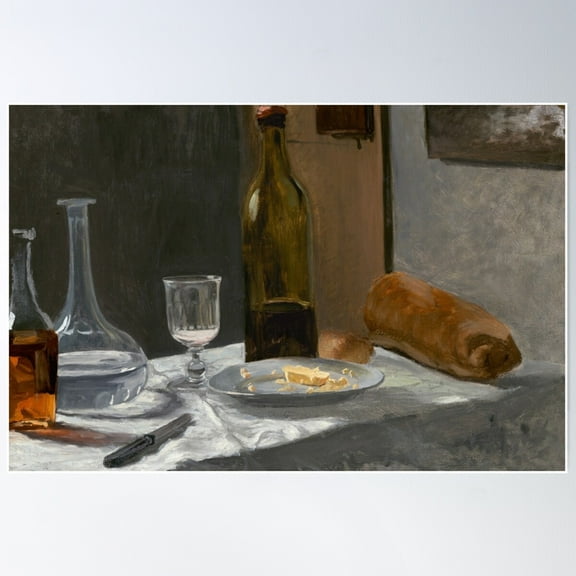 Claude Monet Still Life With Bottle, Carafe, Bread, And Wine Poster Wall Art, Modern Wall Decor For Living Room Bedroom, 16x24 UNFRAMED