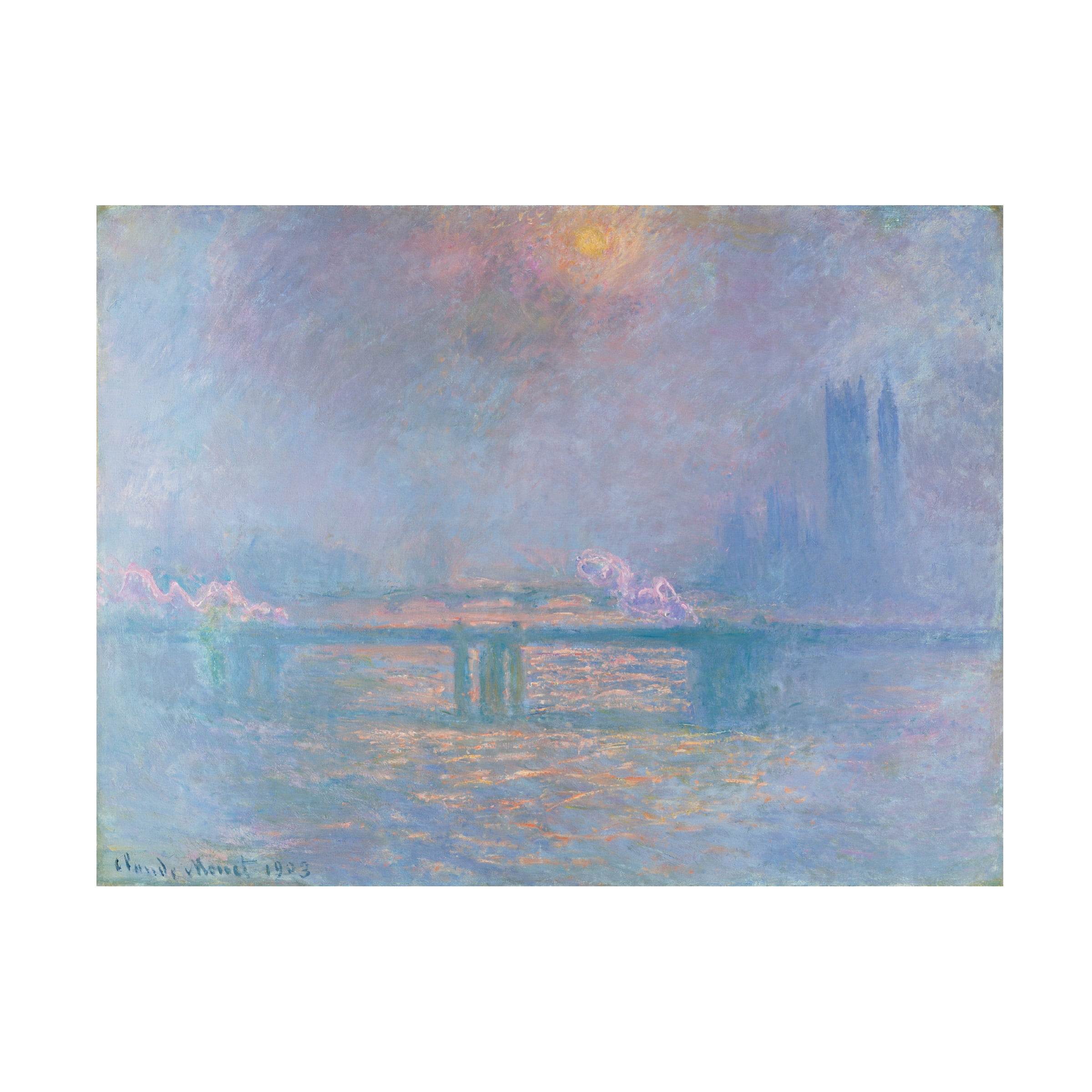 Claude Monet 'The Thames With Charing Cross Bridge' Light Blue and Gray Canvas Art