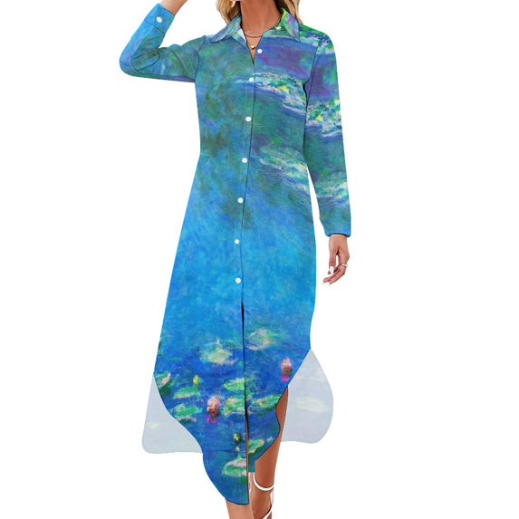 Claude Monet Water Lilies Color-Enhanced Long Sleeved Shirt Dress dress party night Cocktail of dresses dresses for women 2024