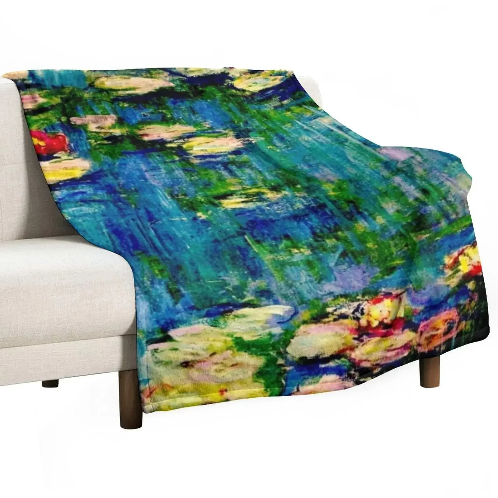 Claude Water Lilies Detail Masterpiece of French Impressionism Throw Blanket Furry