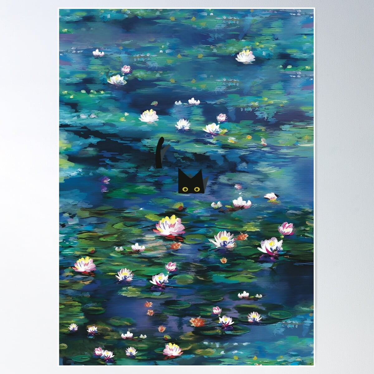 Claude Monet Water Lilies | Monet Waterlily Cat Prints Poster Wall Art ...
