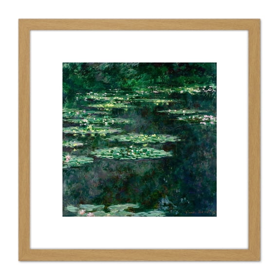 Claude Monet Waterlilies Painting 8X8 Inch Square Wooden Framed Wall Art Print Picture with Mount