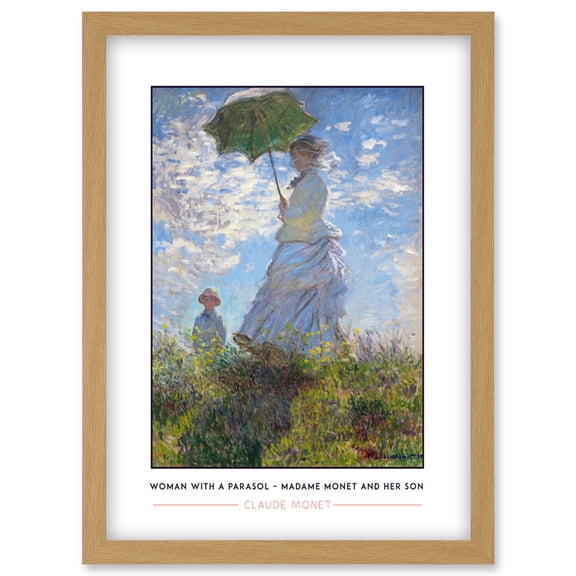Claude Monet Woman With A Parasol – Madame Monet And Her Son Impressionist Painting Artwork Framed Wall Art Print A4