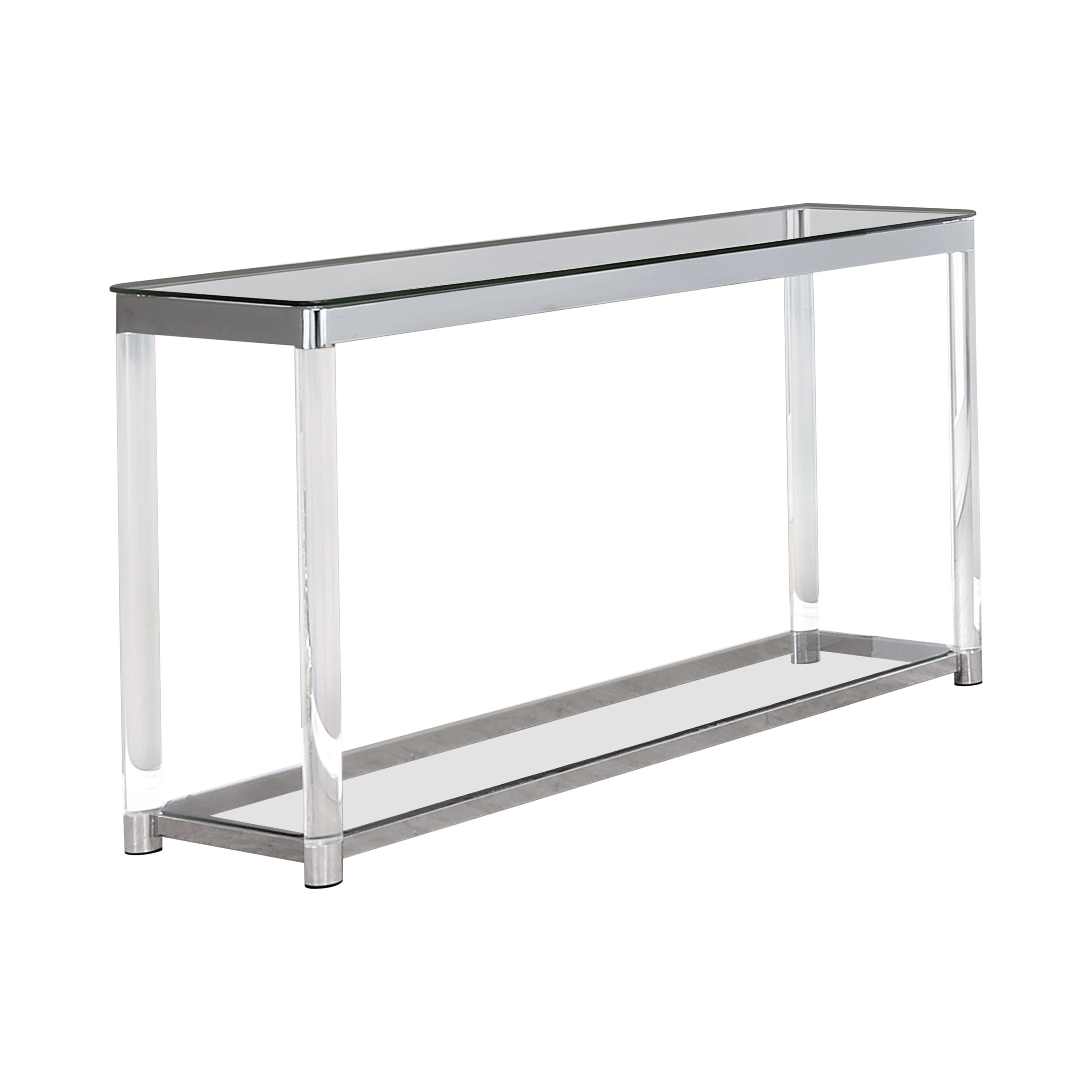 Chrome and Clear Glass Sofa Table with Storage Shelf