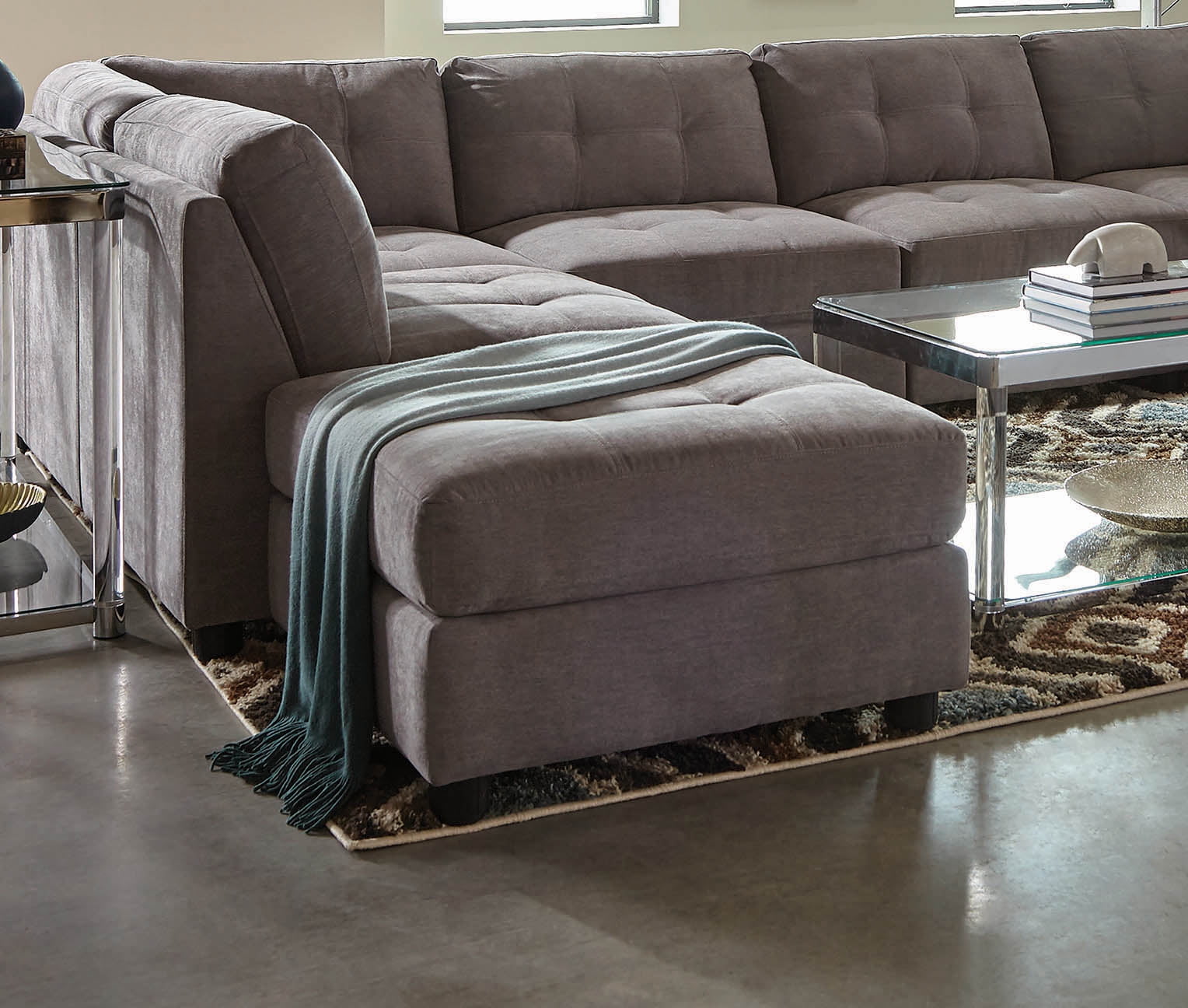 Claude Gray Tufted Microfiber Storage Ottoman