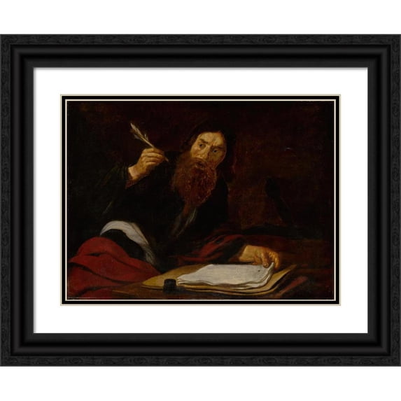 Claude Vignon 14x11 Black Ornate Wood Framed Double Matted Museum Art Print Titled: St. Paul Writing at His Desk