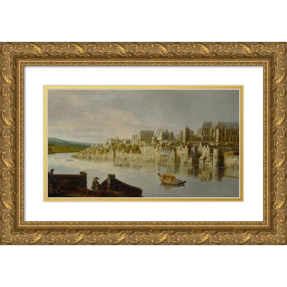 Claude de Jongh 18x12 Gold Ornate Wood Frame and Double Matted Museum Art Print Titled - The Thames at Westminster Stairs