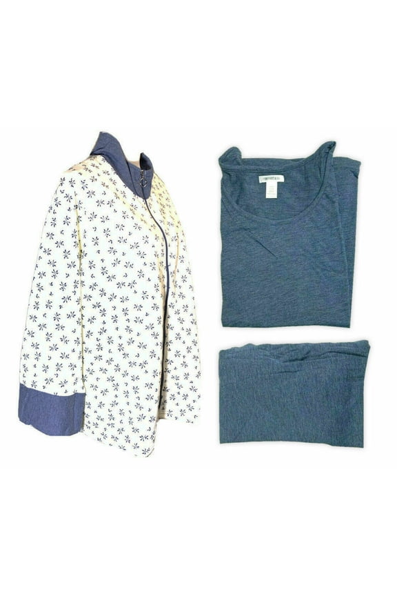 Women's 3 Piece Lounge-wear Sleepwear Gift Set, Floral Ivory, X-Large