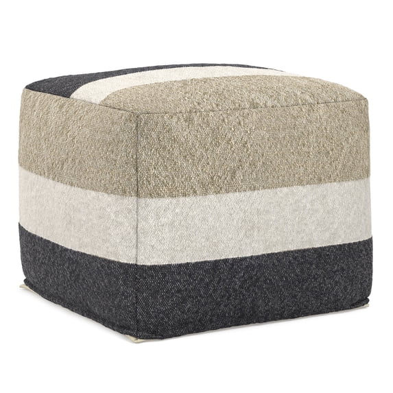 Simpli Home Claudette 18 inch Wide Boho Pouf in Multicolor Acrylic Fabric, Assembled