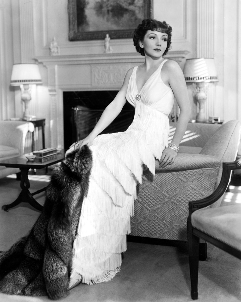 Claudette Colbert In Fringed Gown And Silver Fox Cape Canvas Art - (16 x 20)