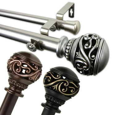Claudia 1" Double Curtain Rod 160-240 inch - Satin Nickel