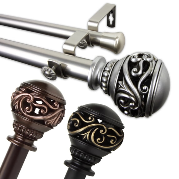 Claudia 1" Double Curtain Rod 28-48 inch - Black