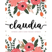 Claudia Notebook - Libreta - Cahier - Taccuino - Notizbuch 110 pages paginas seiten pagine Modern Florals First Name Notebook in Coral, Pink & Orange on White ACH367c Paperback