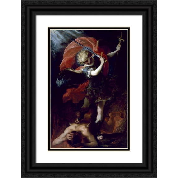 Claudio Coello 13x18 Black Ornate Wood Framed Double Matted Museum Art Print Titled - Saint Michael the Archangel