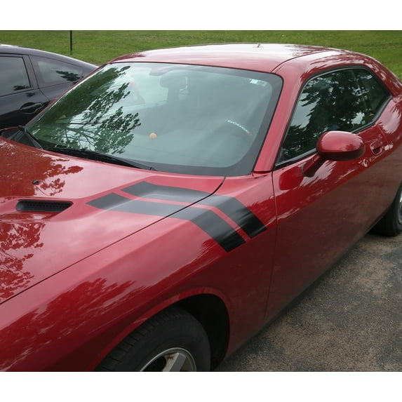 Clausen's World 4" Fender Hood Hash Bars Racing Stripe also Carbon Fiber vinyl - Compatible with Challenger