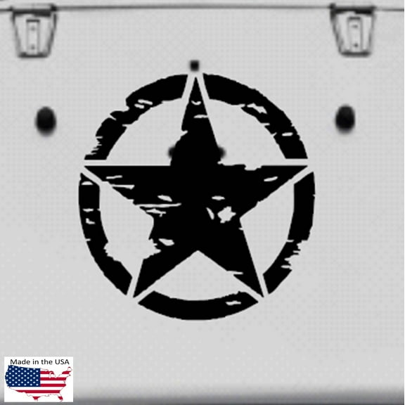 Clausen's World Distressed MILITARY STAR Hood Door Truck Vinyl Decal 3 sizes - Compatible with Jeep Wrangler