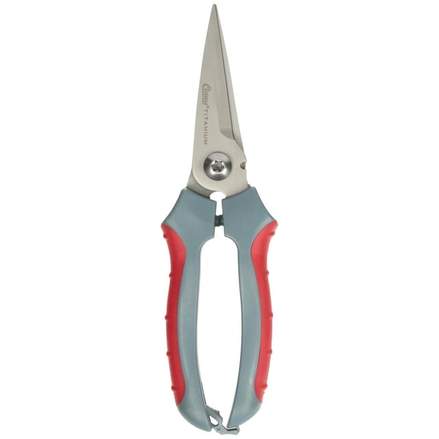 Clauss 8" Titanium Bonded Straight Micro-Serrated Snip, Hand Tool Pliers, Red and Gray