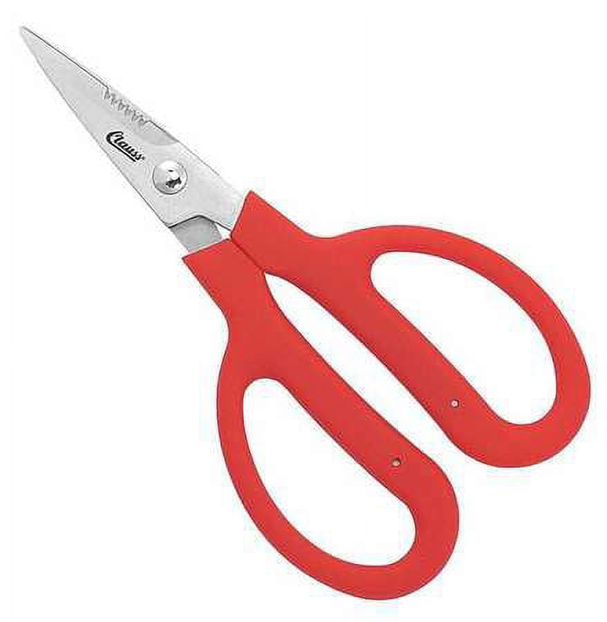 Clauss Ultra Flex Handle Trimmers with Partial Serration, Red, 6" Blunt