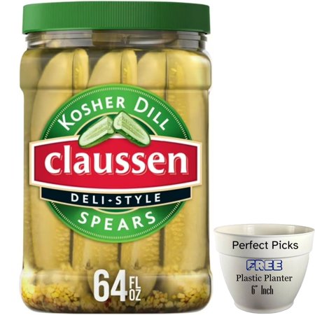 Claussen Deli-Style Kosher Dill Pickle Spears, 64 fl. oz. Jar, No Spice, ?Includes 1 Plastic Planter