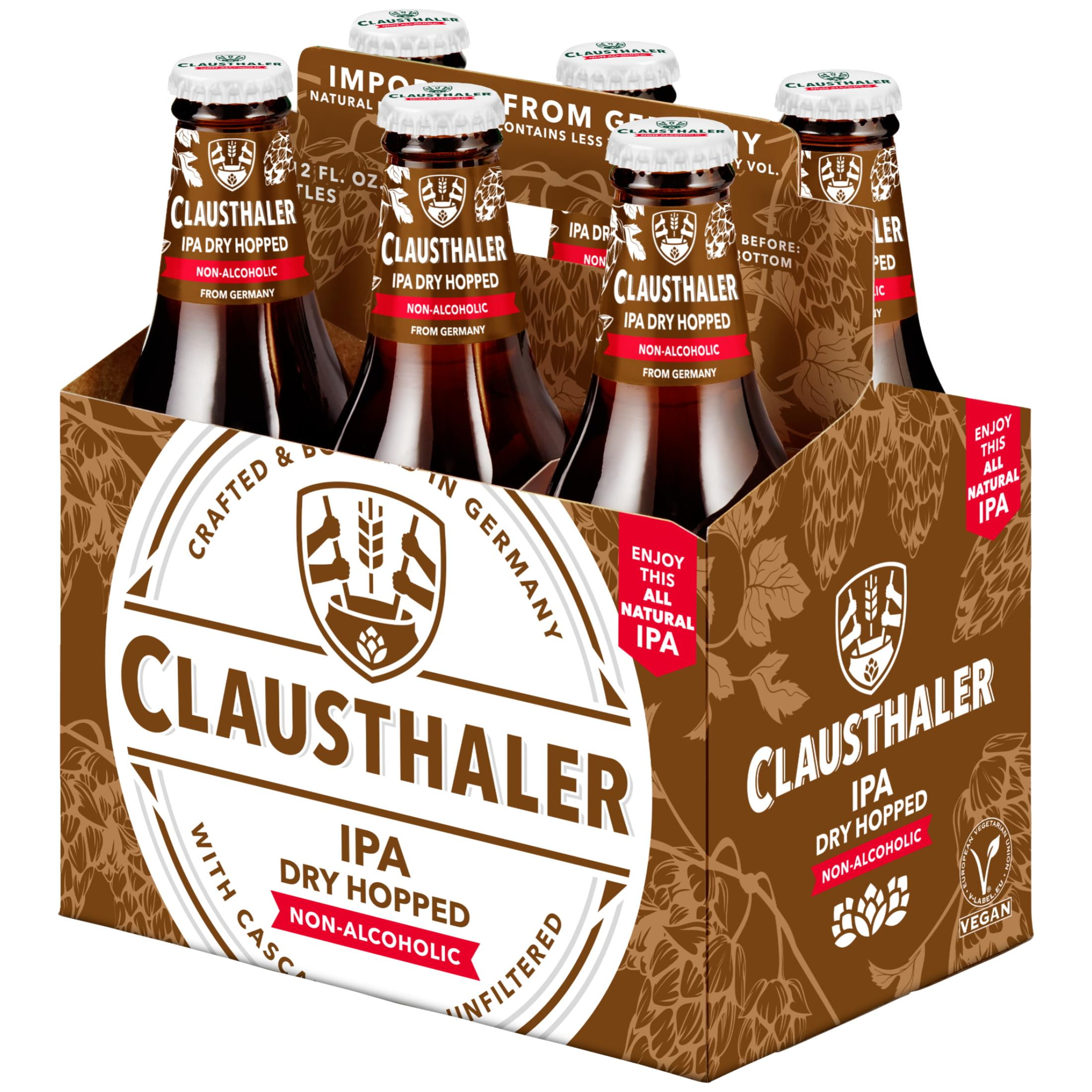 Clausthaler IPA Non-Alcoholic Imported Beer, 12 Fluid Ounces, Glass Bottles, 6 Pack, 0.5% ABV