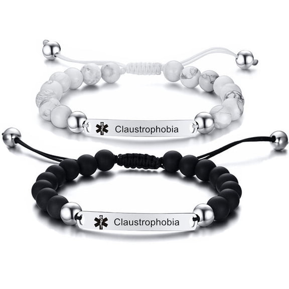 Claustrophobia Bracelet for Men Women,Adjustable Cord Medical Wristbands Claustrophobia Awareness SOS Emergency Medical ID Bracelets Health Life Alert Caduceus Jewelry