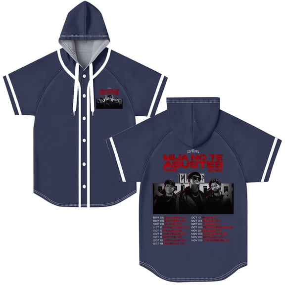 Clave Especial Tour 2025 Hooded Baseball Jersey Hip Hop Button-up Shirt Casual Baseball Uniform