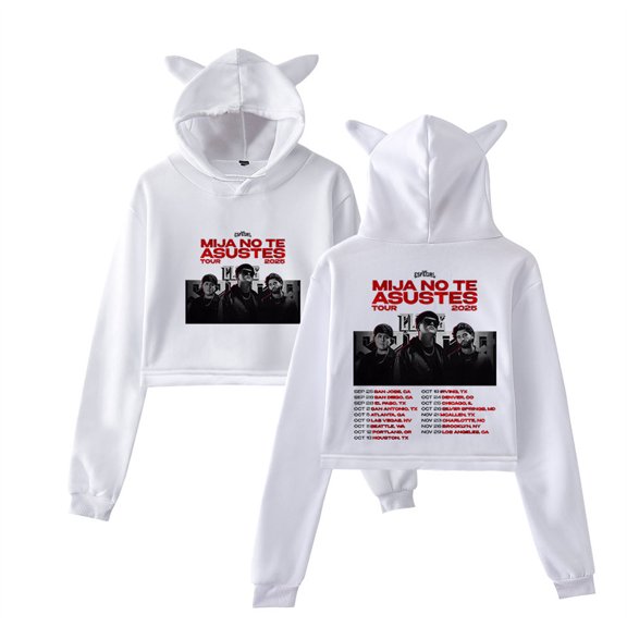 Clave Especial Tour 2025 Short Hoodies Fashion Cat Ear Sweatshirts Unique Women Tops