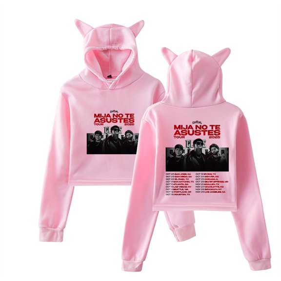 Clave Especial Tour 2025 Short Hoodies Fashion Cat Ear Sweatshirts Unique Women Tops