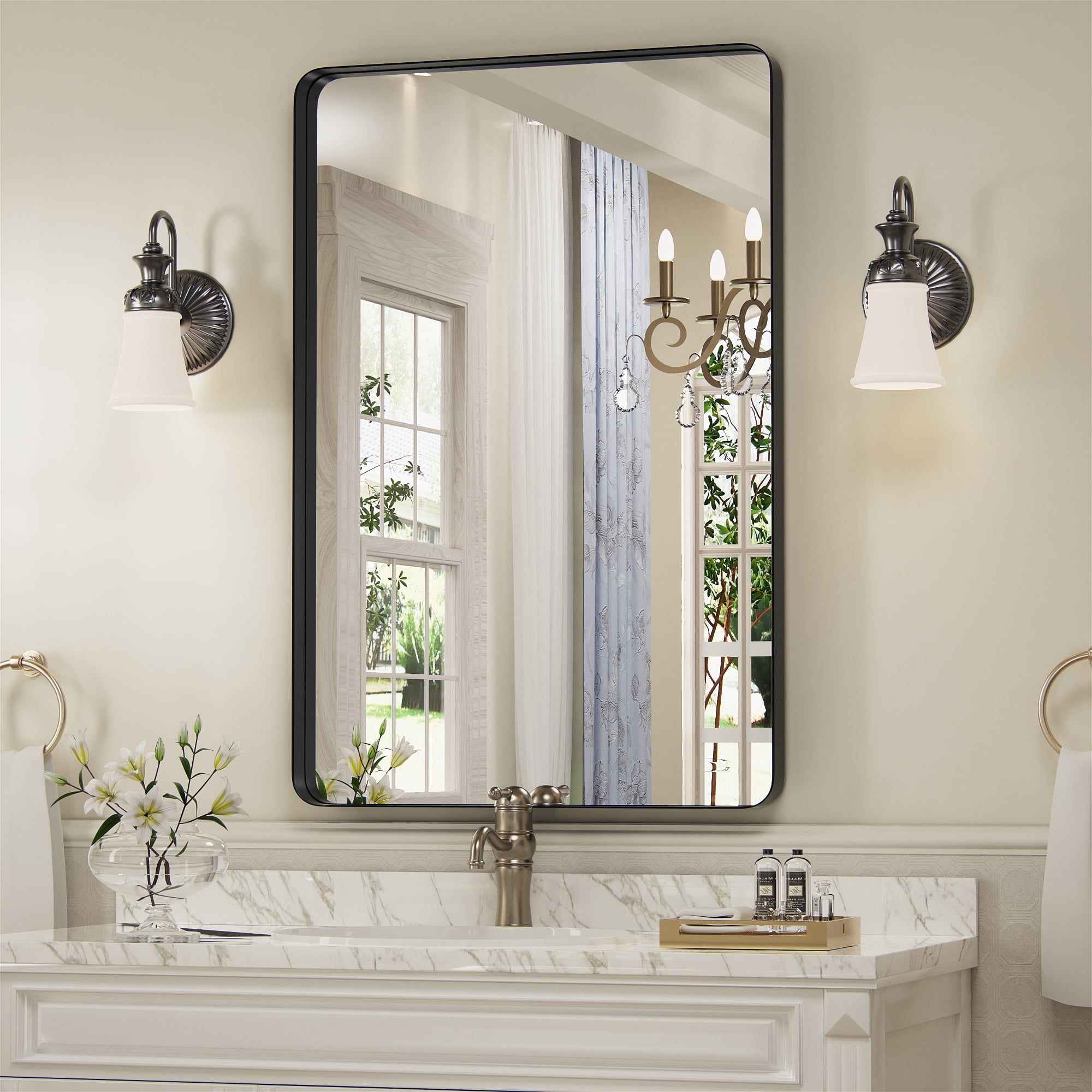 Clavie 16"X24" Rectangular Wall Mounted Mirror, Black Bathroom Mirror ...
