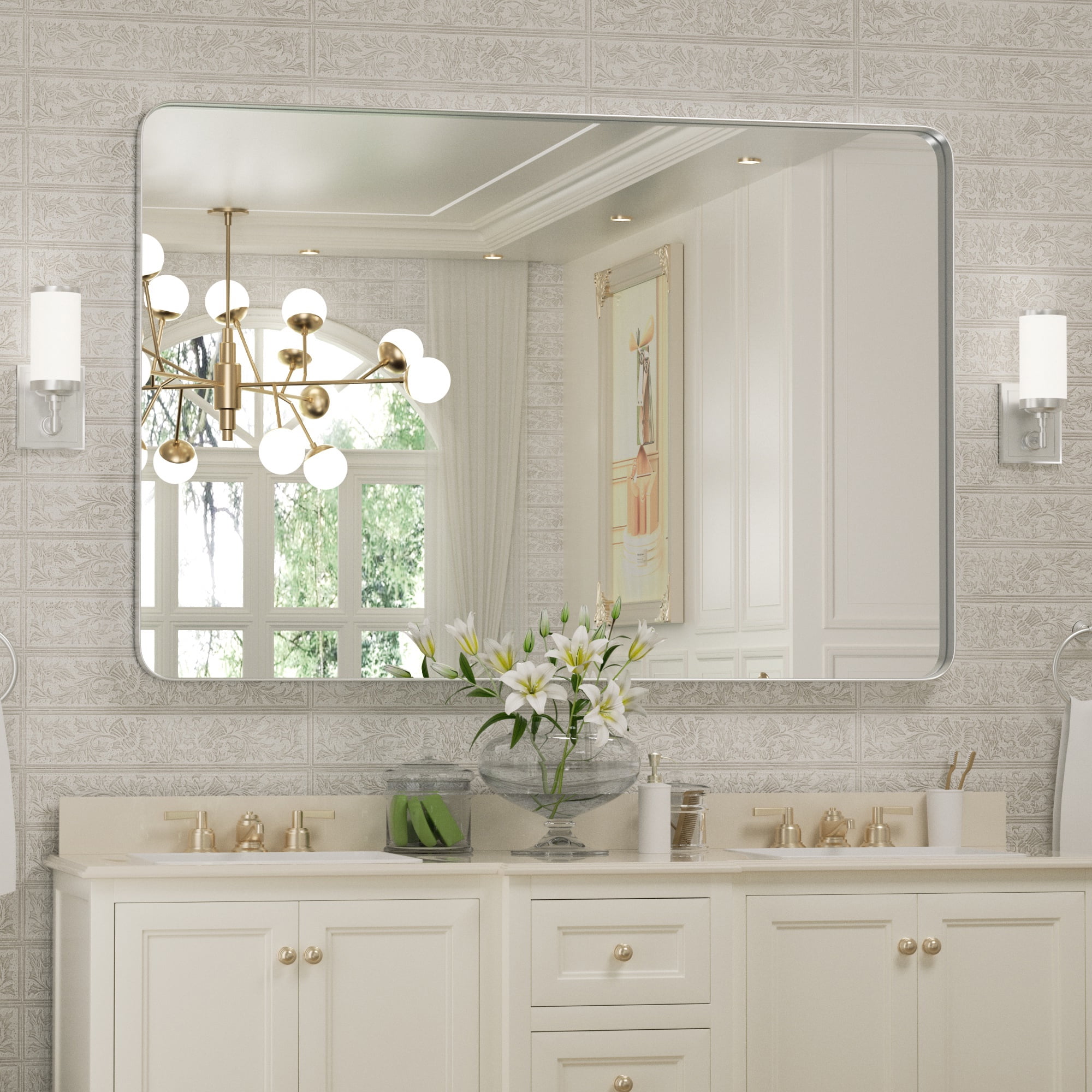 Clavies Bathroom Mirror, 22 x 30 Vanity Wall Mirror, Golden Oval