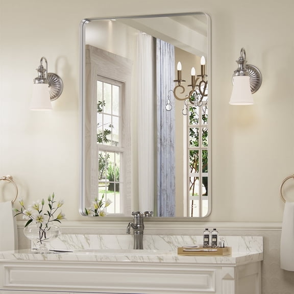 PAIHOME Silver Metal Framed Bathroom Mirror for Wall, 22" x 30" Vanity Mirror for Modern Decorative