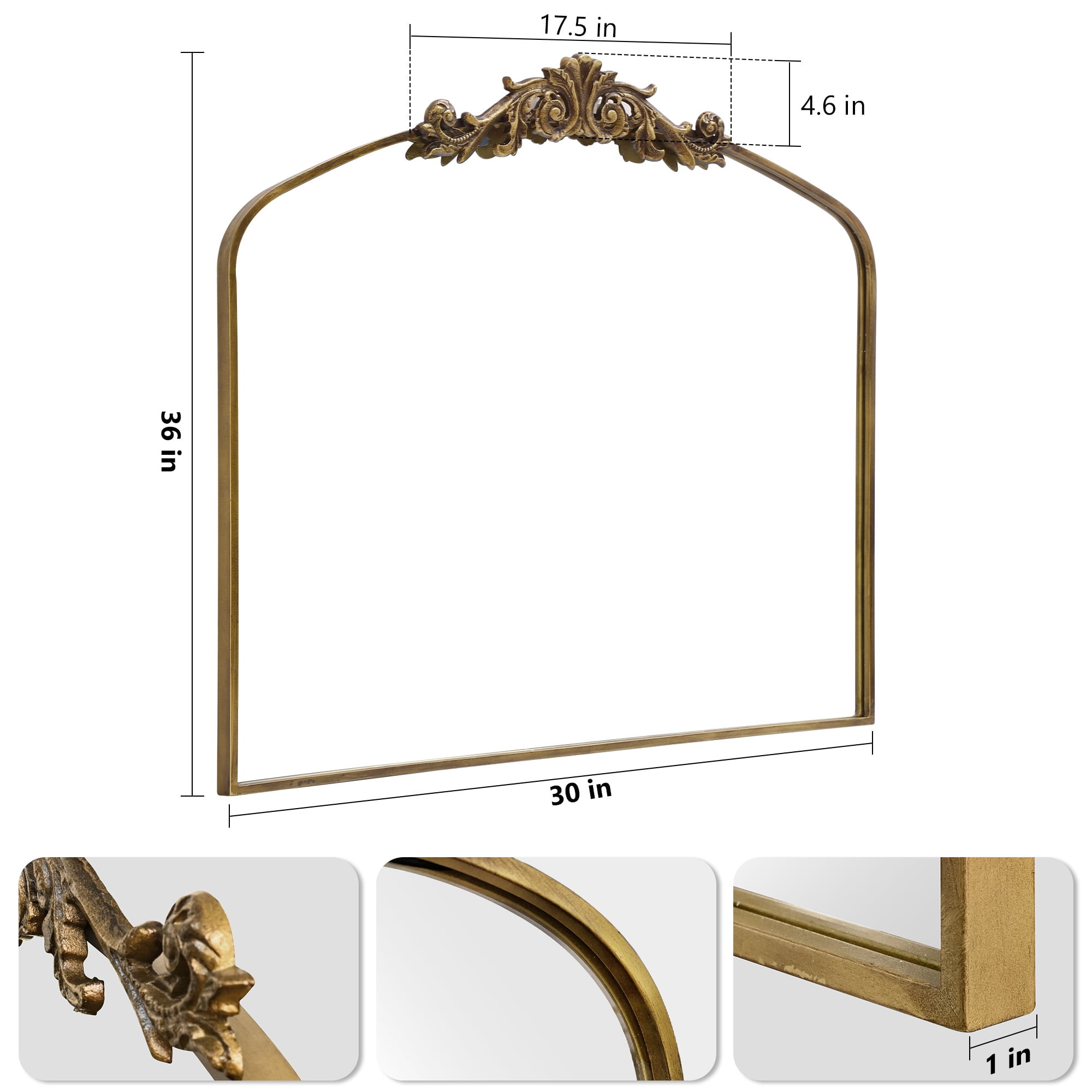 Clavie 36*30 inches Golden Antique Distressed Metal Wall Mirror,Arch
