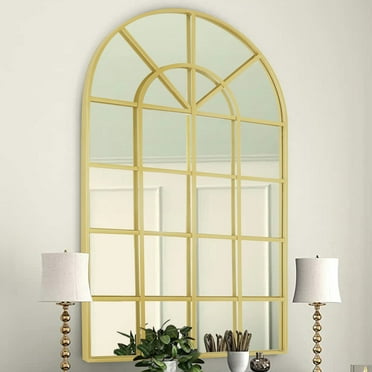 Clavie Arched Window Mirror, Modern Arched Mirror with Metal Frame Decorate, Wall Mirror Vanity Mirror for Bathroom Bedroom，Gold