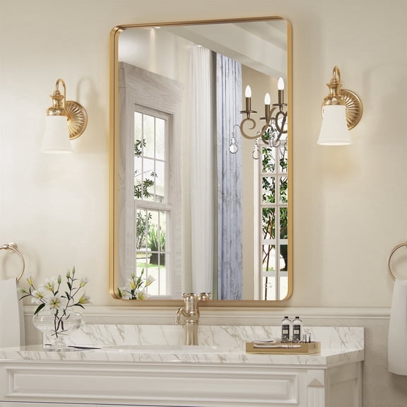 PAIHOME Gold Metal Framed Bathroom Mirror for Wall, Vanity Mirror for Modern Decorative