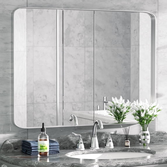 PAIHOME Silver Metal Framed Bathroom Mirror for Wall, 30" x 40" Vanity Mirror for Modern Decorative
